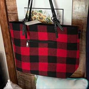 Jen & Co red and black plaid handbag (Ingrid tote)